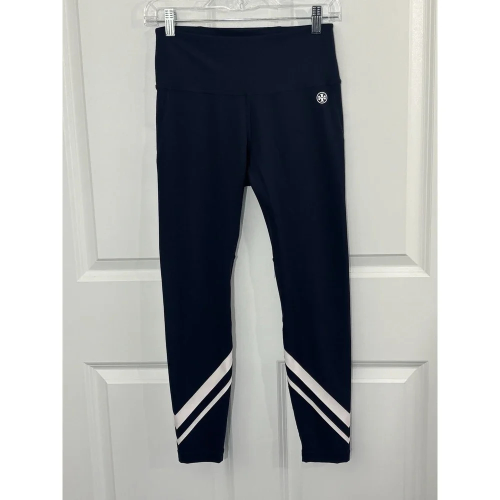 Tory Burch Navy Track Joggers with White Stripe Detail